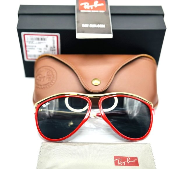 NEW RAY BAN RB 2219 OLYMPIAN AVIATOR 1243/R5 Polished Red-Gold/Blue 59mm - Picture 10 of 10